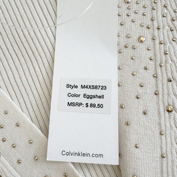 NWT Calvin Klein Cardigan Sweater Womens Sz S Ivory Gold Accents Ribbed-Knit - Picture 8 of 11